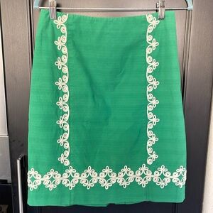 Boden Green Pencil Skirt with White Embroidery
